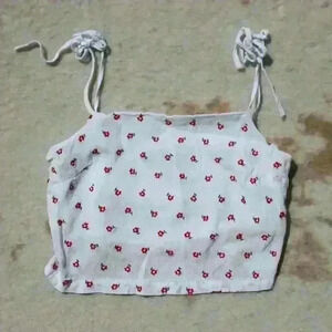 EMBROIDERED Cottagecore Cropped Tie Shoulder Floral Tank Top Relaxed Fit Women S